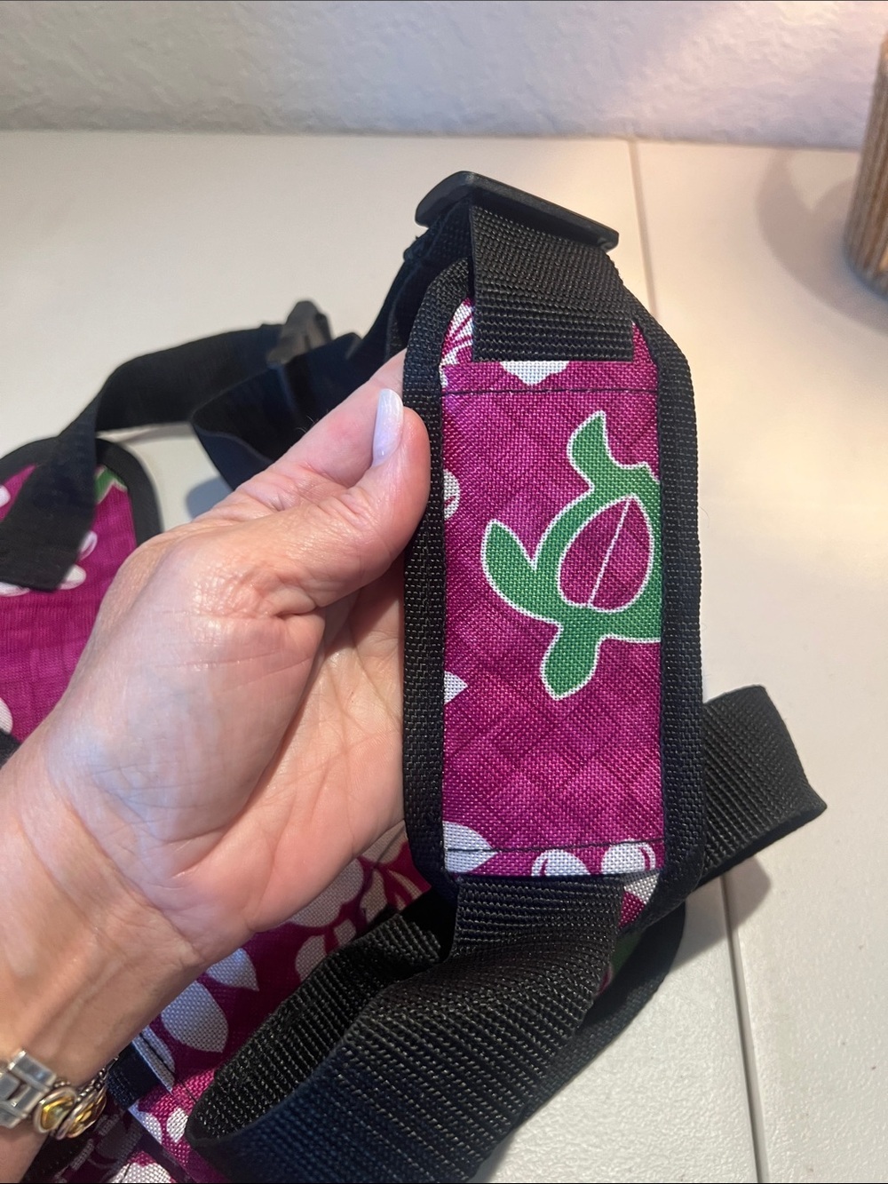 Floral Magenta Pink Messenger Bag with Adjustable Strap - Picture 4 of 11